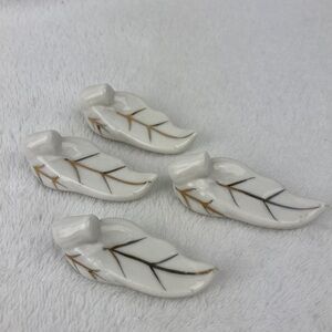 Hashioki Leaf-Shaped Ceramic Chopstick Rests Set of 4, 2.5”